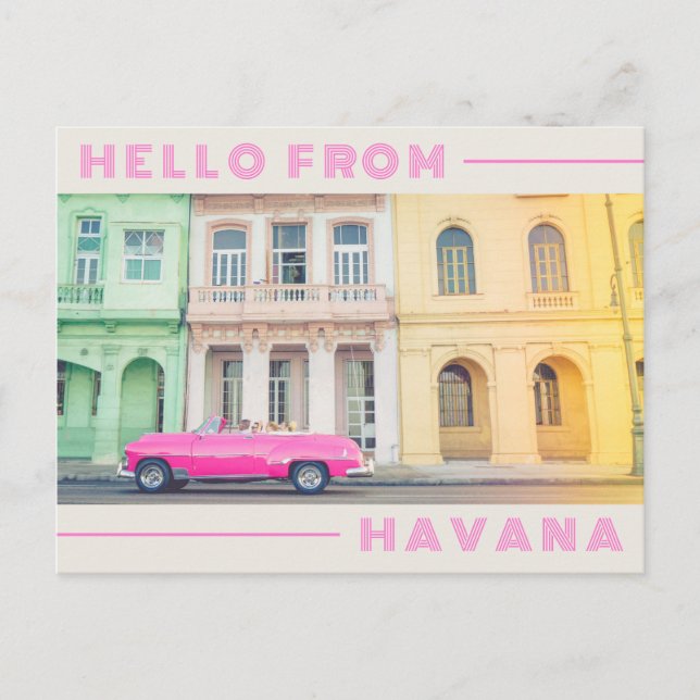 Cartão Postal Olá da Havana Retro Pink Car & Architecture (Frente)