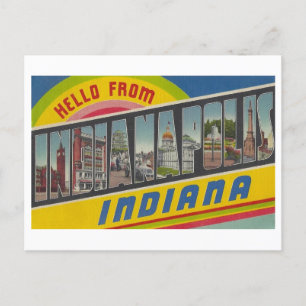 Cartão Postal Olá de Indianapolis, Indiana Vintage