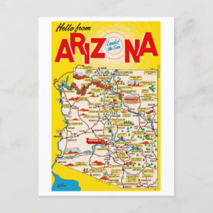Cartão Postal Olá do Mapa da Vintage da Arizona