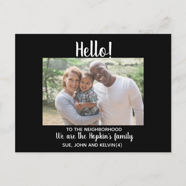 Cartão Postal Olá,Editável Estamos Novos no Bairro fot (Frente)