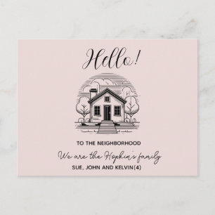 Cartão Postal Olá, editável Somos novos na foto do bairro