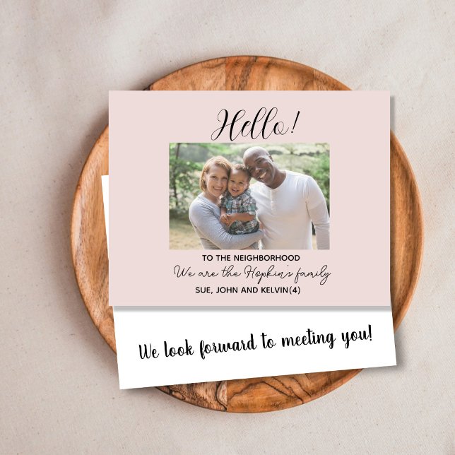 Cartão Postal Olá, editável Somos novos na foto do bairro (Criador carregado)