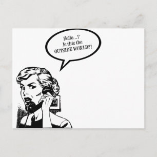 Cartão Postal Olá? Este É O MUNDO EXTERIOR?! Parteira retrô
