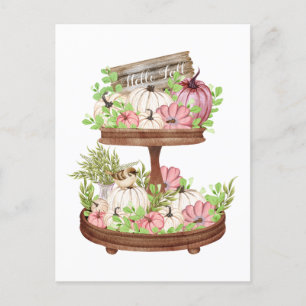 Cartão Postal Olá, Fall Pumpkins e Folhas da Colheita de outono