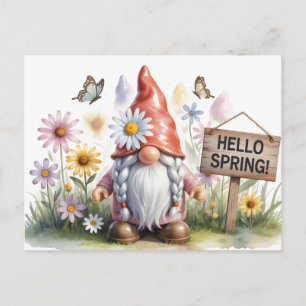 Cartão Postal Olá Gnomo do Jardim da Primavera: Gnomo Fofo com T