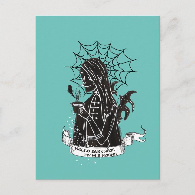 Cartão Postal Olá Gótico de Vampiro Escuro com T-Shirt Café Pret (Frente)