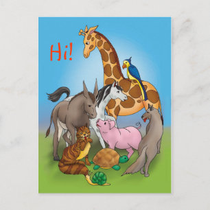 Cartão Postal Olá, meus amigos! Animais Adoráveis