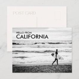 Cartão Postal Olá moderno em preto e branco da praia da Califórn