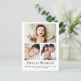 Cartão Postal Olá Mundo! Anúncio de Nascimento da Foto do Bebê