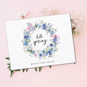 Cartão Postal Olá Primavera Floral House Wreath Real Estate