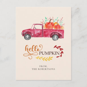 Cartão Postal Olá Pumpkin Red Pickup Truck outono