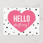 Cartão Postal Olá Querido | Cartão-postal de saudação Bolinhas<br><div class="desc">Cartão divertido e branco com padrões de pontos e coração rosa.</div>