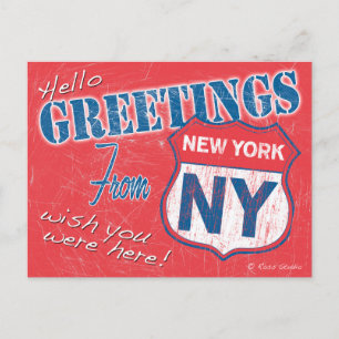 Cartão Postal "Olá, Saudações De Nova Iorque", NY Retro