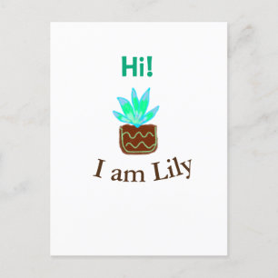 Cartão Postal Olá, sou Lily Cacto Suculto, adicione nome aquarel