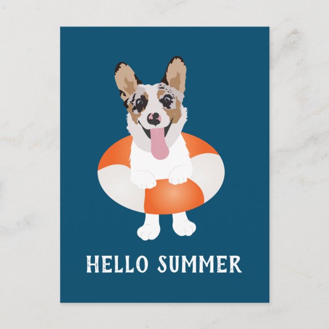 Cartão Postal Olá Summer Corgi Beach Dogs (Frente)