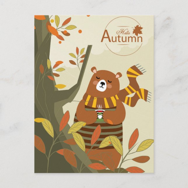 Cartão Postal Olá, Urso de outono (Frente)