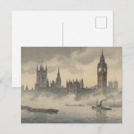 Cartão Postal Old London in the Mist Japanese Woodblock Print