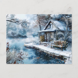 Cartão Postal Old Mill by Frosty River na Ilustração do inverno