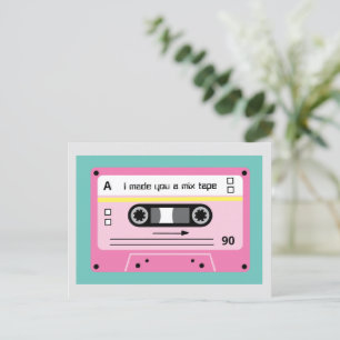 Cartão Postal Old Skool Pink Cassette Mix Tape Lista de Reproduç