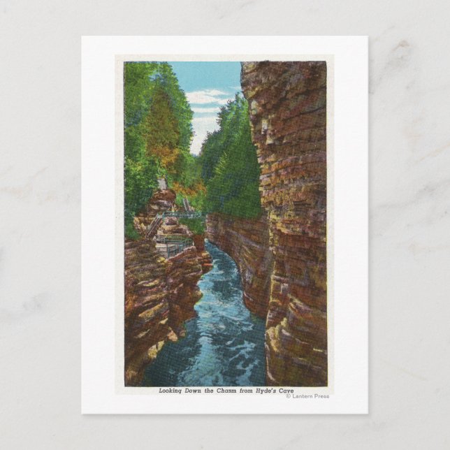 Cartão Postal Olhando para baixo Ausable Chasm da Caverna de Hyd (Frente)