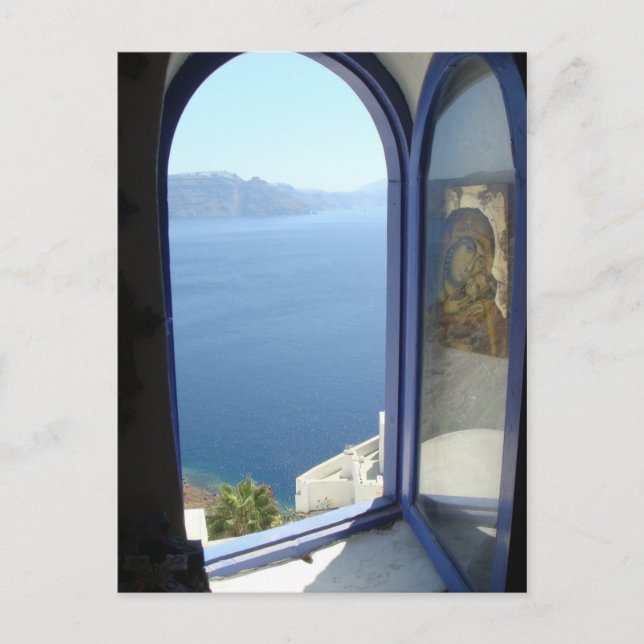 Cartão Postal Olhando para fora em Santorini (Frente)