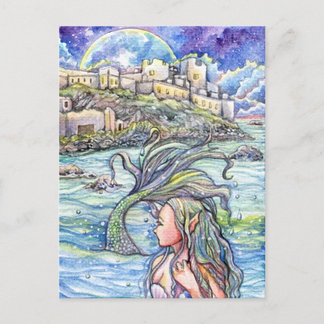 Cartão Postal Olhando para trás Fantasia, Mermaid Art (Frente)