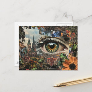 Cartão Postal Olho Avelã Surrealista Olhando para a Cidade