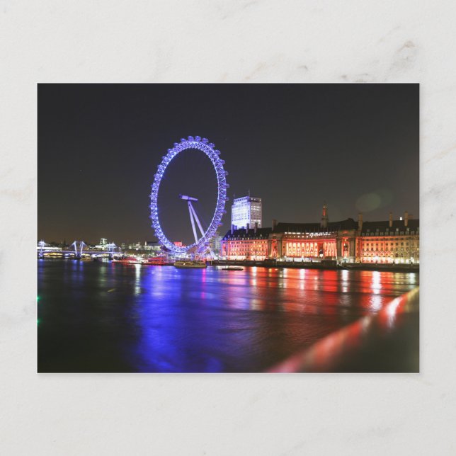 Cartão Postal Olho de Londres à Noite (Frente)