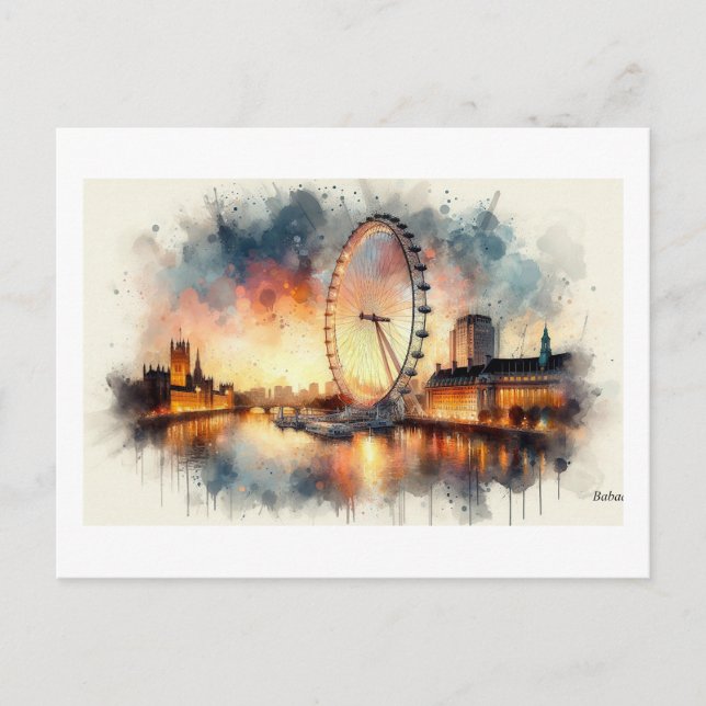 Cartão Postal Olho de Londres ao Pôr do Sol,  (Frente)