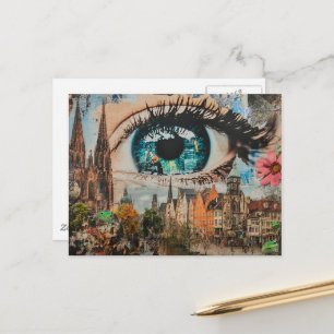 Cartão Postal Olho Surrealista Olhando para a Cidade