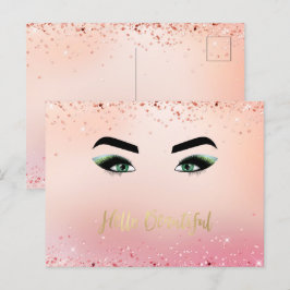 Cartão Postal Olhos Verdes Cor-de-Rosa Rosa Olhos Olhos Olhos Ol