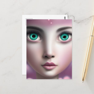 Cartão Postal Olhos Verdes Face em Nuvens Rosa