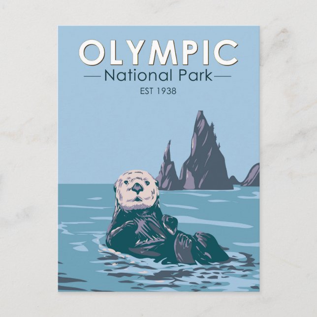 Cartão Postal Olimpiadas National Park Sea Otter Vintage (Frente)