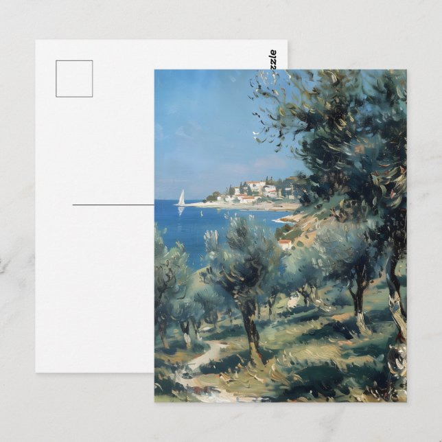 Cartão Postal Oliveira com Vila Costeira e Mar (Frente/Verso)