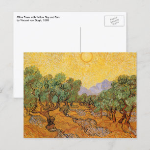 Cartão Postal Oliveiras, céu amarelo e sol, Vincent van Gogh