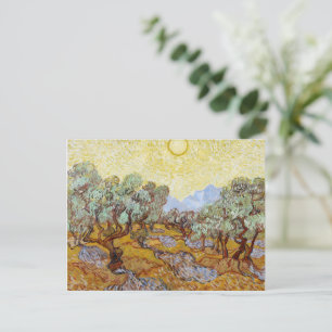 Cartão Postal Oliveiras com céu amarelo e sol