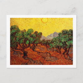Cartão Postal Oliveiras com céu amarelo e sol
