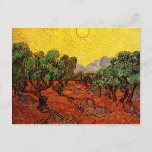 Cartão Postal Oliveiras com Céu Amarelo e Sol Van Gogh