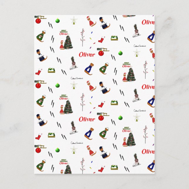 Cartão Postal Oliver The Otter Christmas Random Pattern (Frente)