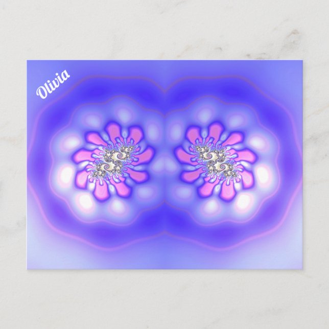 Cartão Postal OLIVIA ~ Design Fractal 3D ~ Rosa Azul Malva ~ (Frente)