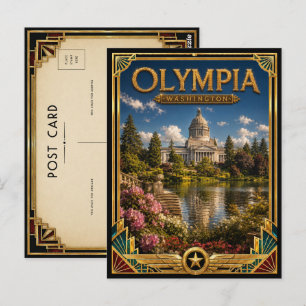 Cartão Postal Olympia Washington Vintage Arte Deco Idade Dourada