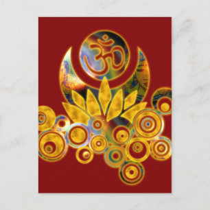 Cartão Postal Om Lotus vermelho escuro