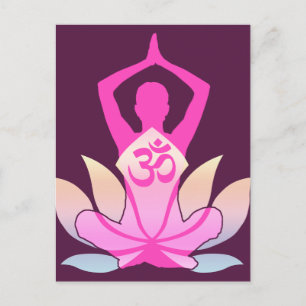 Cartão Postal OM Namaste Lotus Flower Yoga na ameixa