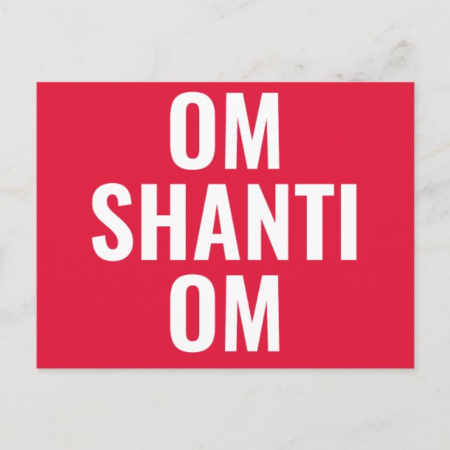 Cartão Postal Om Shanti Om Mantra em sânscrito vermelho e branco (Frente)