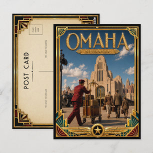 Cartão Postal Omaha Nebraska Arte Deco Vintage Idade Dourada