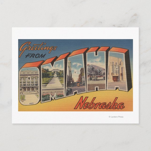 Cartão Postal Omaha, NebraskaLarge - Letra ScenesOmaha, NE (Frente)