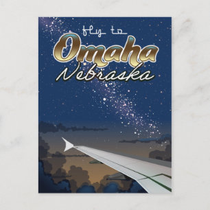 Cartão Postal Omaha, poster de viagens de voo vintage de Nebrask