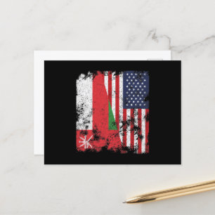Cartão Postal Oman USA Flag - Half American