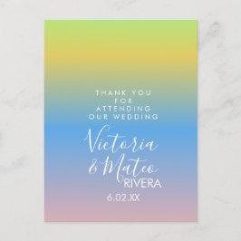 Cartão Postal Ombre Arco-íris Rosa Azul Amarelo Casamento Obriga