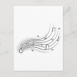 Cartão Postal Onda de nota musical, clipart de linha preta